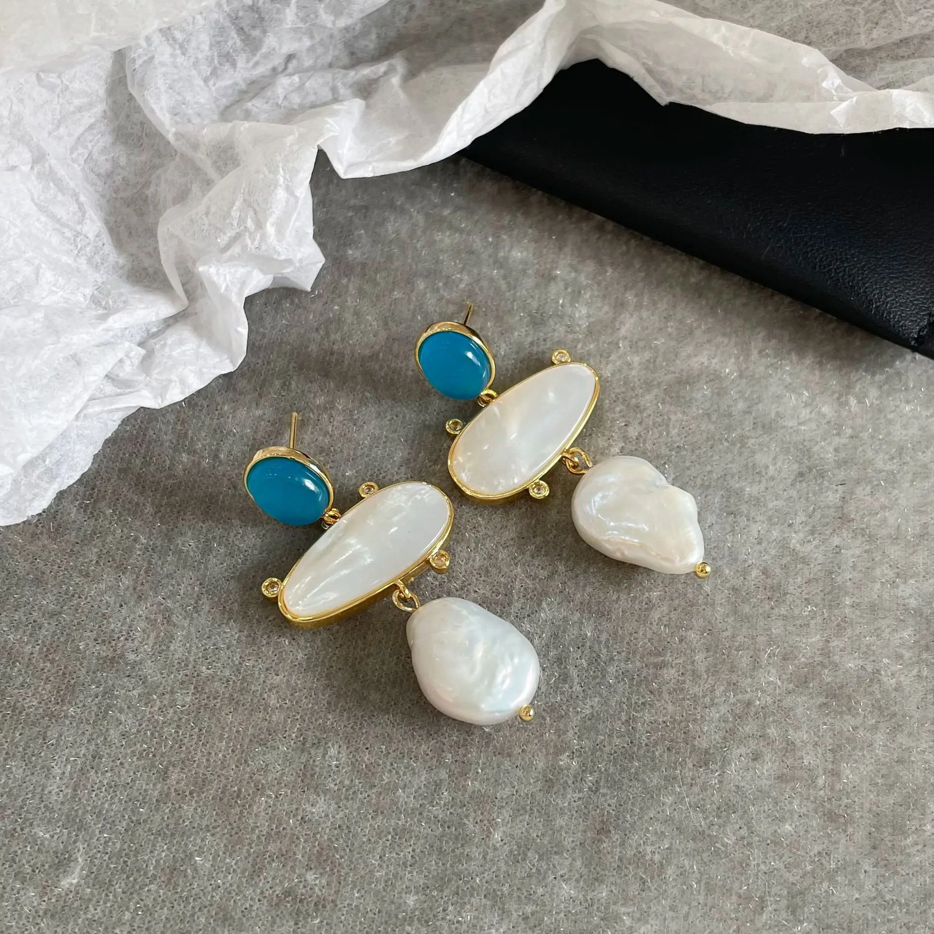 Natural Stone Ellipse Eardrop Baroque Freshwater White Irregular Pearl Drop Earrings Gold Filled Office Style for Women Jewelry