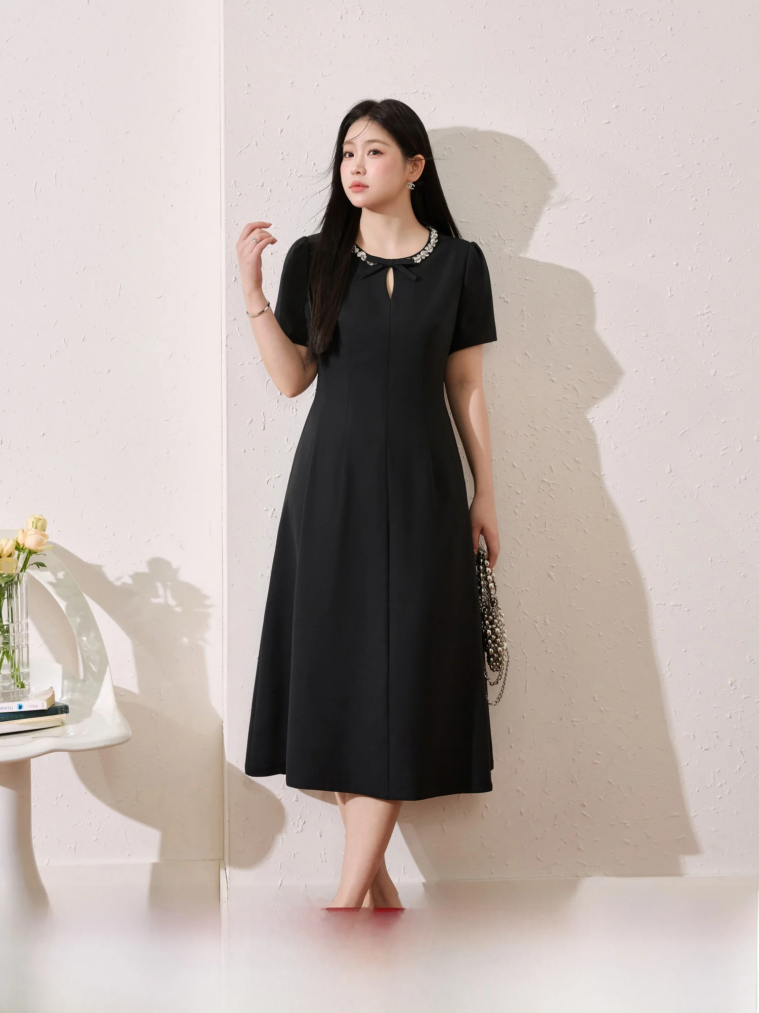 

Blue Language plus Size Women's Dr Ele Heavy Work A-Line Summer New Waist-Cinched Meat-Covering Bla Dr