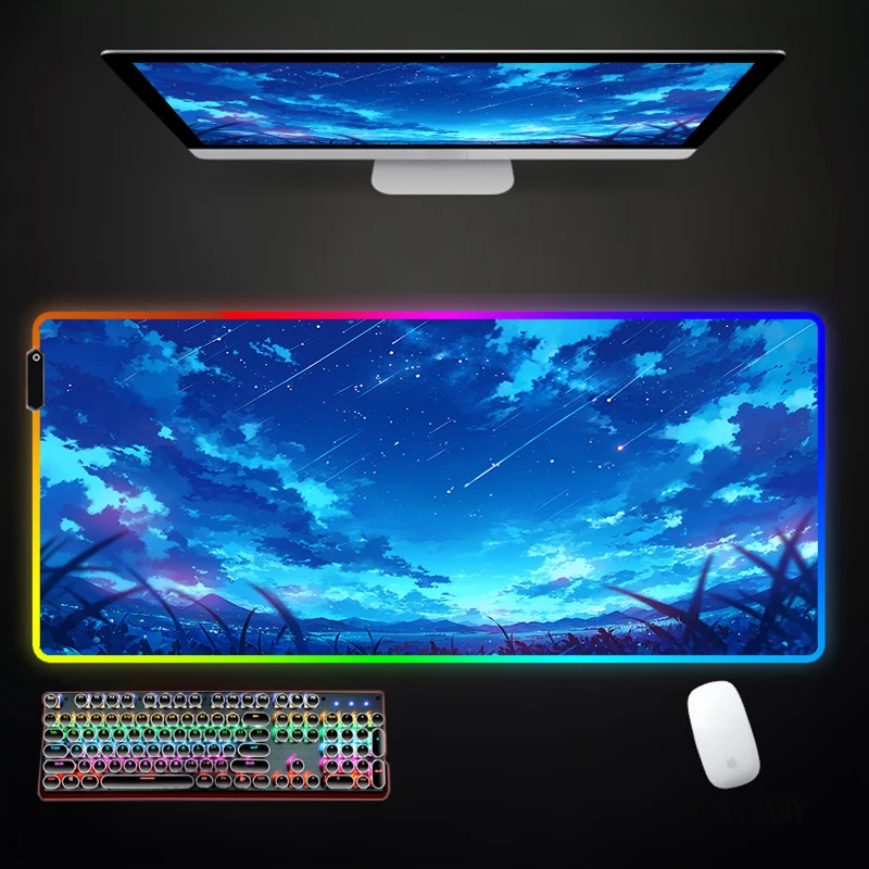 

Landscape And Sunset Glow RGB Mouse Pad Large Gamer Mousepads LED Desk Rug Mouse Mat Backlit Laptop Pads Luminous Keyboard Mats