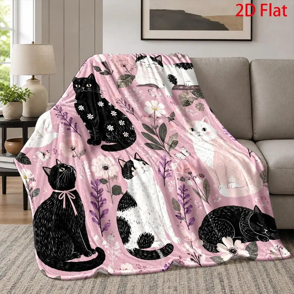 Luxurious Cat Floral Throw Blanket Boho Picnic Cozy Couch Decor Pet Lover Gift Decorative Soft Sofa Warming Keepsake