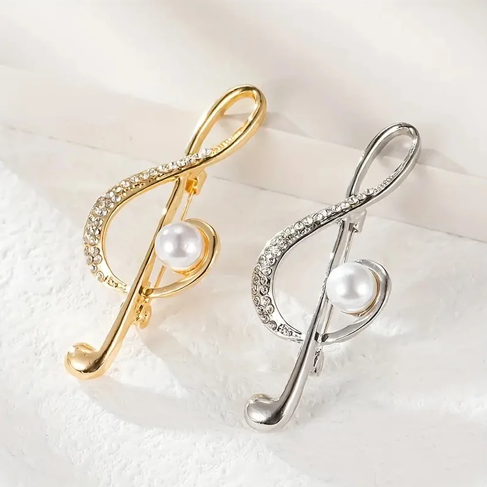 Elegant Musical Note Shaped Brooch Rhinestone Inlaid Treble Clef Badge For Women Suit Collar Accessories Valentine\'S Day Gifts