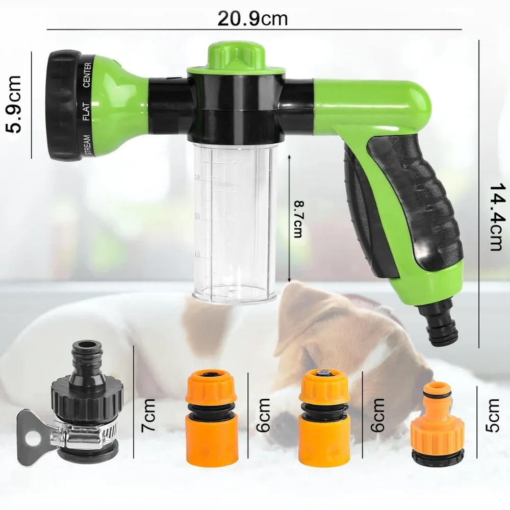 Dog Shower Sprayer 8 in 1 Pet Bath Cleaning Cat Dog Shower Gun High-pressure Hose Nozzle Foam Garden Car Animal Dog Wash Tool