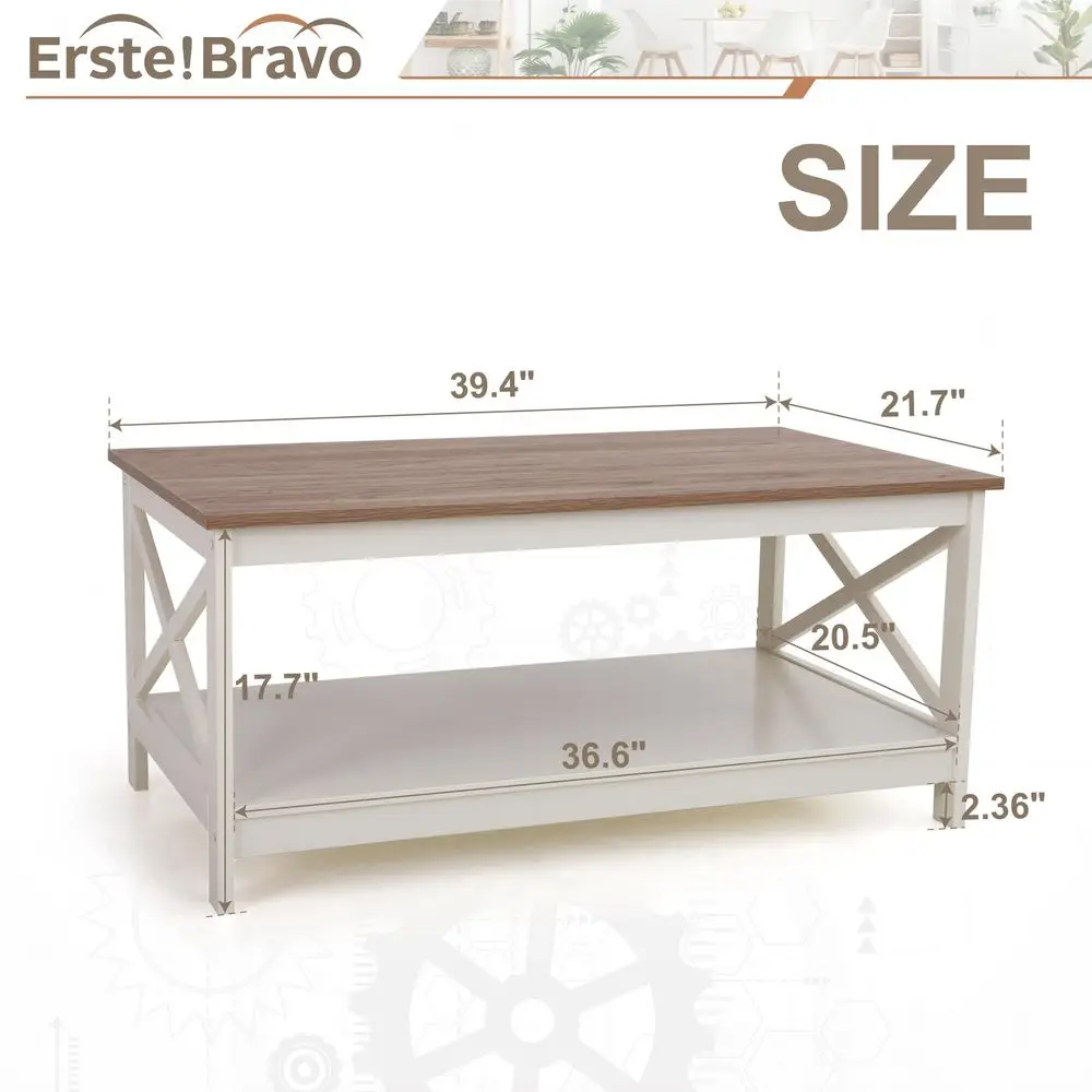 Coffee Table with Storage, Square Modern Center Table with Shelf for Living Room, Rustic Wood Look Cocktail Table, Easy Assembl