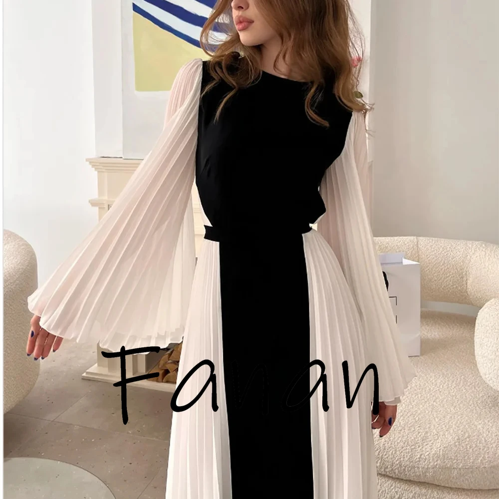 Customized Yipeisha Fashion Crew Neck Jersey Evening Dresses Long A-Line Long See-Through Chiffon Sleeve Formal Prom Party Gown