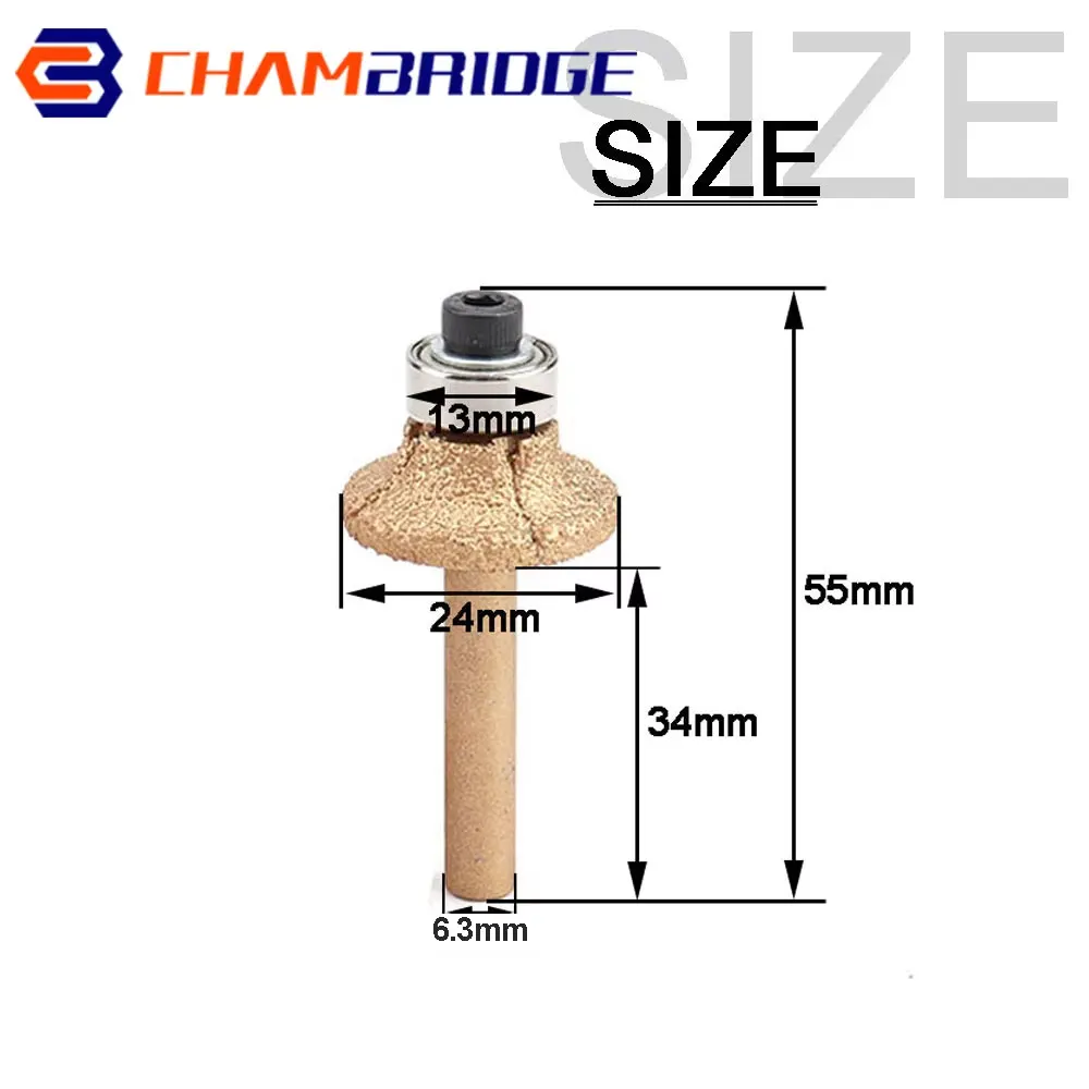 1pc diamante roteador bits com 6mm haste redonda para granito mármore roteador cortador de perfil corte borda pedra gravura ferramentas