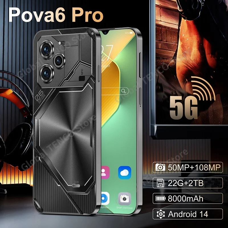 Global Version Original pova 6 pro smartphone 5g Dimensity 9300 16G 1TB 8000mAh 50 108MP 4G Cellphone $65.98