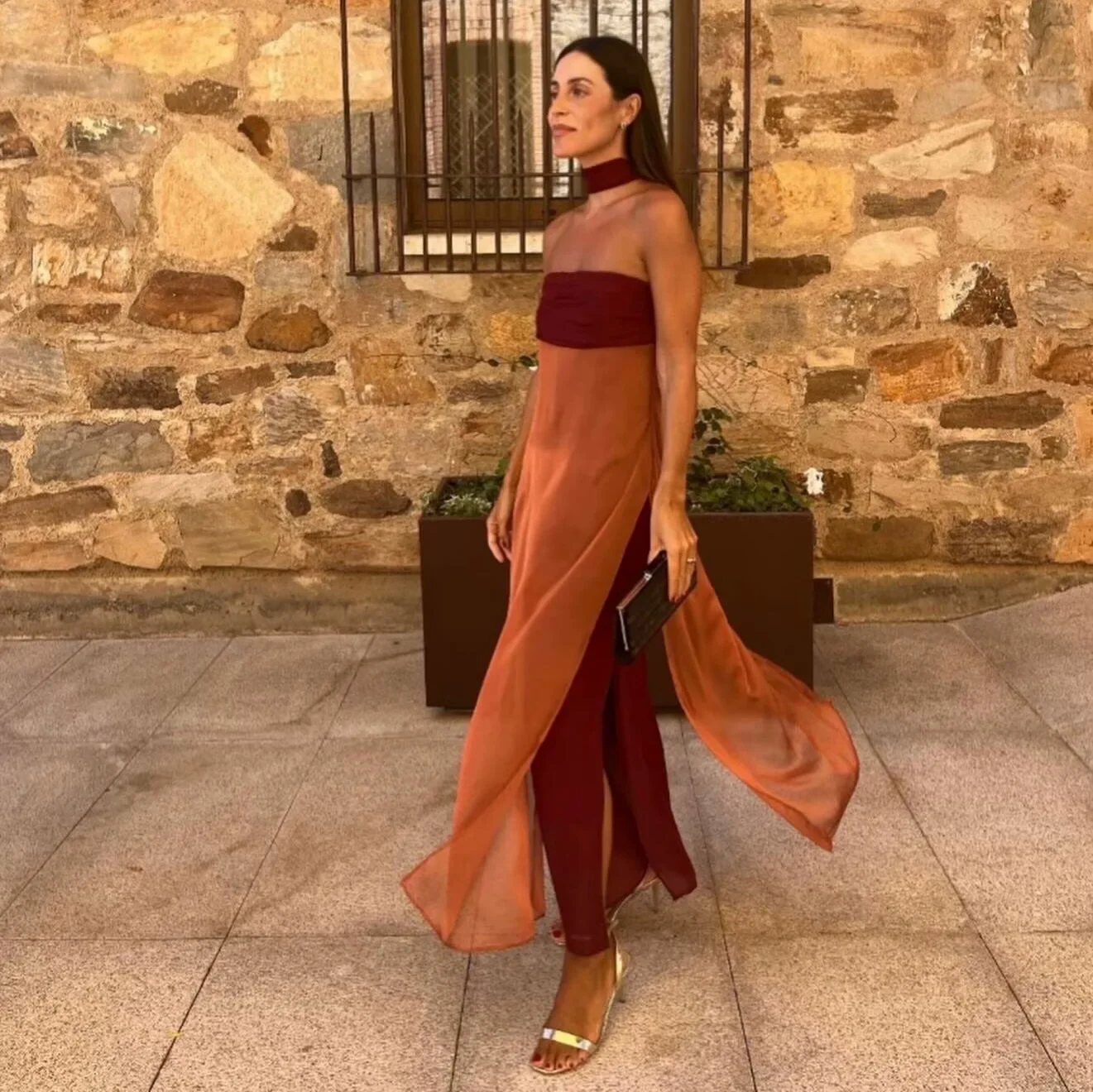 Vestido largo de tubo con diseño de contraste de color en satén, estilo europeo y americano, personalizado y a la moda, novedad de verano 2026