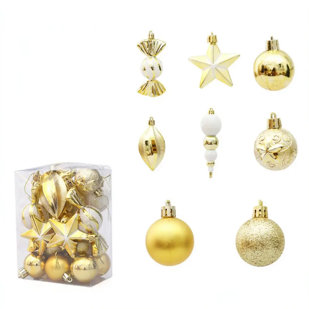 Gold Christmas Tree Ornaments Hanging Baubles Set Decorative Festive Pendants For Holiday Gift Packaging Home Decoration