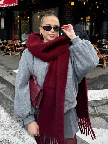 Winter Scarf Women Luxury Autumn Winter Cashmere Scarf Thickened Warm Shawl Classic Tassels Fluffy Scarf Solid Color Soft Shawl