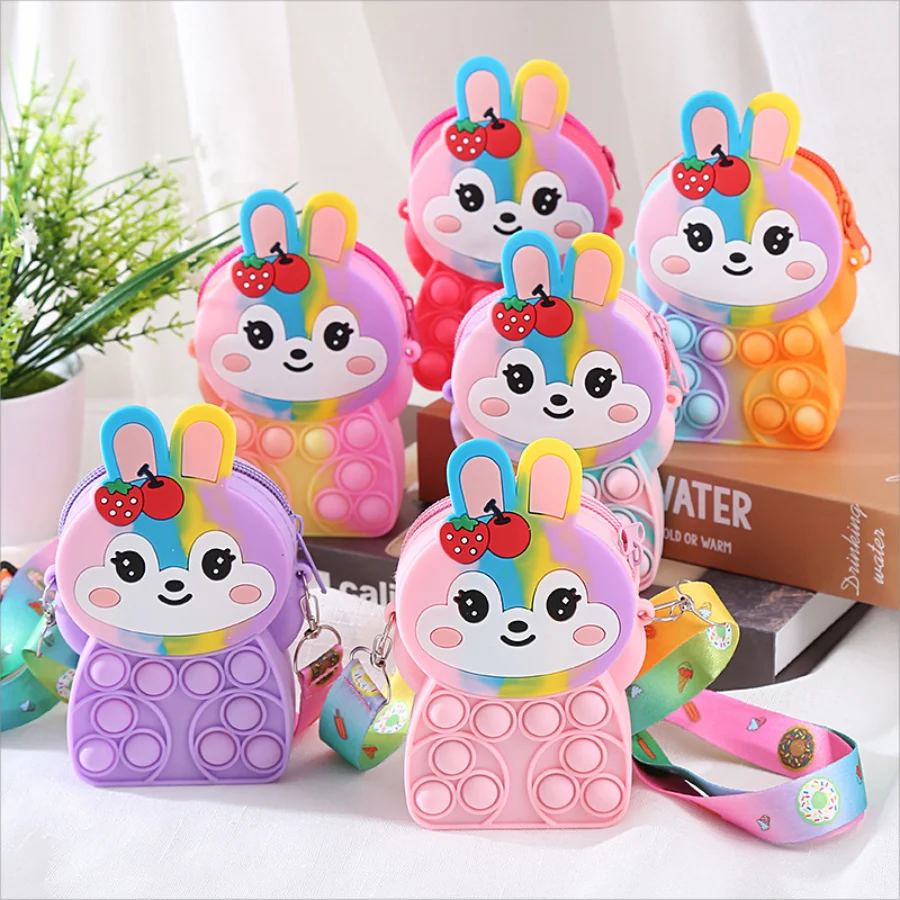 Girls silicone cute animal bag messenger bag coin purse kids stress relief pop toy stress relief bubble fun small gift shoulder