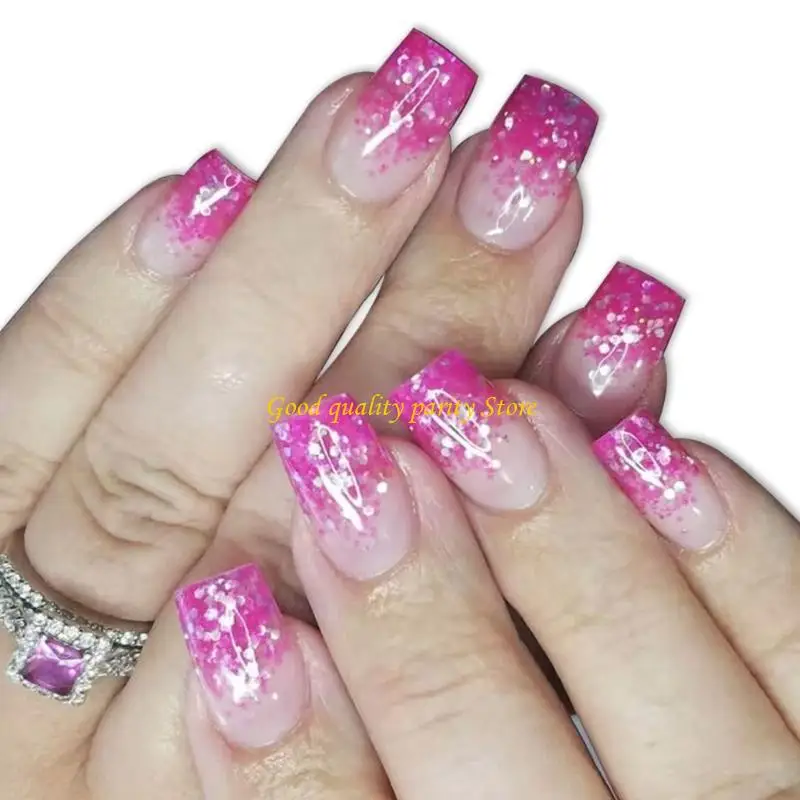 

M4YA 24pcs Средний квадрат False 24pcs с блестящим декором гвоздей Sequine