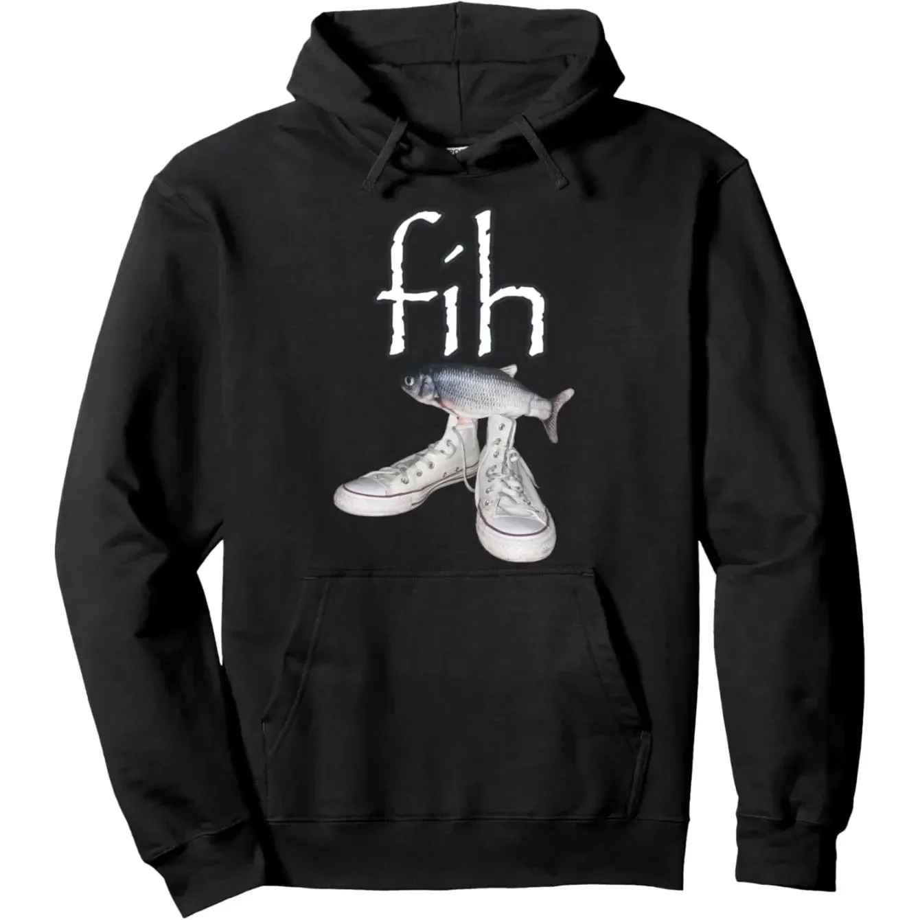 Men's Fih Shoes Fish Meme Graphic Hoodie - Cotton Blend Black Long Sleeve Pullover Regular Fit | Soft & Breathable Fabric, Durable Print, Everyday Comfort, Machine Washable, Funny Meme Humor Calling