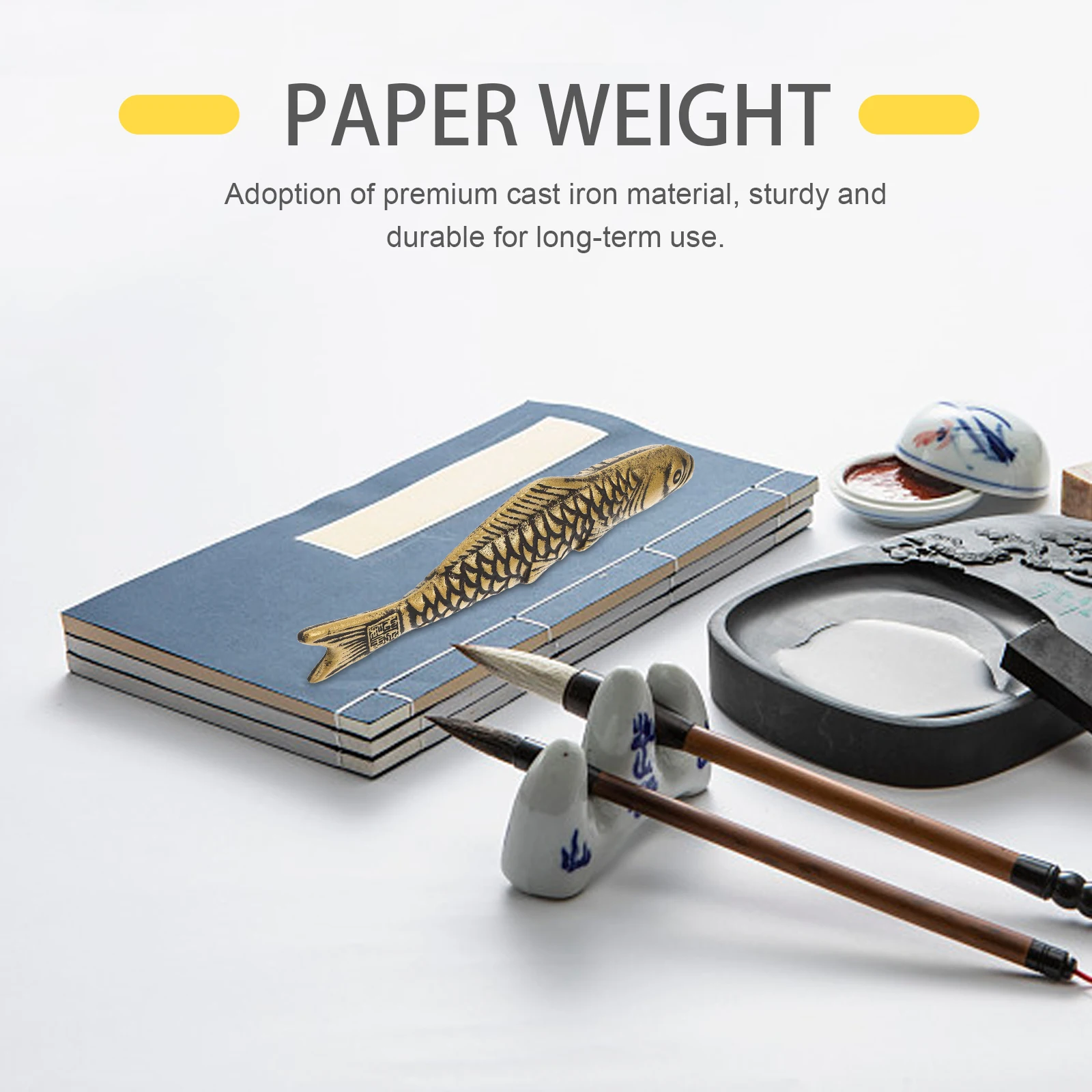 

Carp Shape Cast Iron Paperweight Chinese Calligraphy Paper Weight for Holding Paper Flat Office Desk Organizer Craft Gift