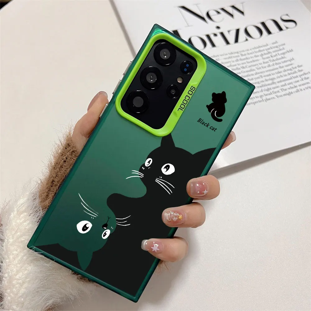 Shockproof Silver IMD Phone Case For Samsung Galaxy A71 A72 A73 A56 A55 A54 A53 A52 A52s A51 A50 4G 5G Black Cat Pattern Cover - view 6