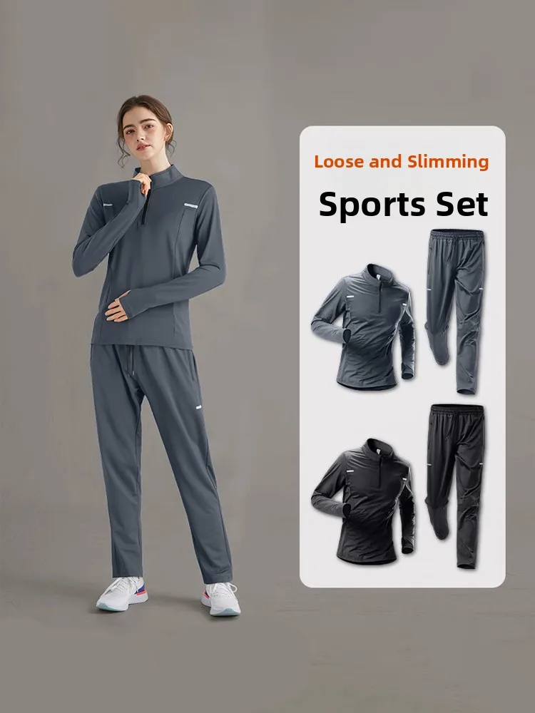 

Зимний спортивный комплект большого размера, женский Long Sve Running Fitn Training Yoga Qui Dry f, топ на молнии, полиэфирное волокно