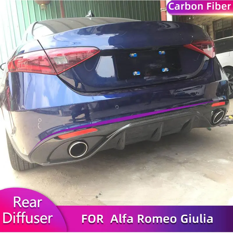 Carbon Fiber Car Rear Bumper Diffuser Lip Spoiler for Alfa Romeo Giulia Sport Sedan 2016-2019 Auto Rear Diffuser Lip Apron