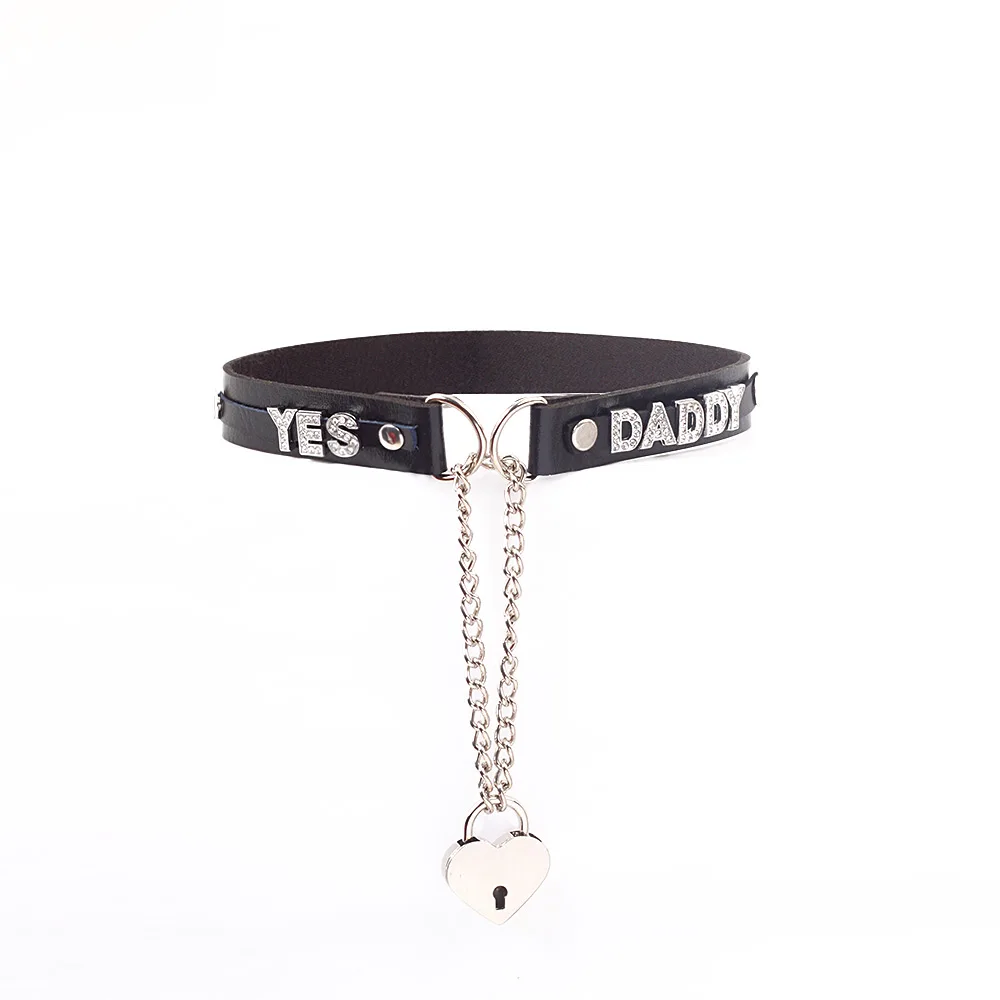 Chocker Lovely Gift Custom Heart LOCK Punk Collar Cosplay Letter Vegan Leather Choker Gothic DIY For Women DADDYS BOY Necklace