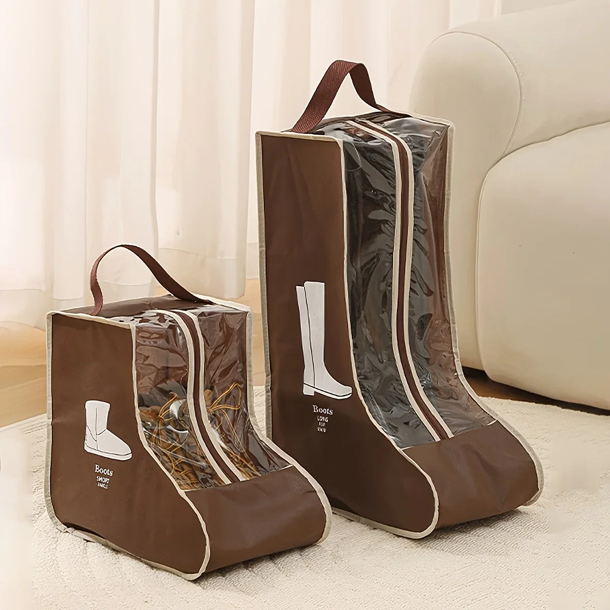 Non-Woven Fabric Boot Storage Bags with Handles, Suitable for Flat Shoes, Ankle Boots, and High-Top Boots, Travel Shoe Organizer