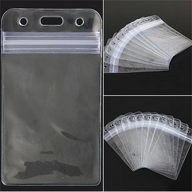 10ชิ้นซิปล็อคกระเป๋าเก็บบัตรกันน้ำแนวตั้งโปร่งใส PVC ที่ใส่บัตรประชาชนกระเป๋าเก็บบัตรพลาสติกกระเป๋าใส่บัตรเครดิตหนังสือเดินทาง