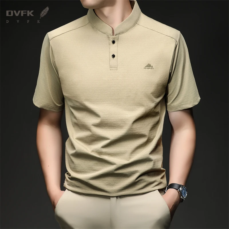 Mens Short Sleeve Mandarin Collar Sport Polo Shirt Casual Tops With Embroidery Breathable Slim Fit Mesh Tees For Men - view 4
