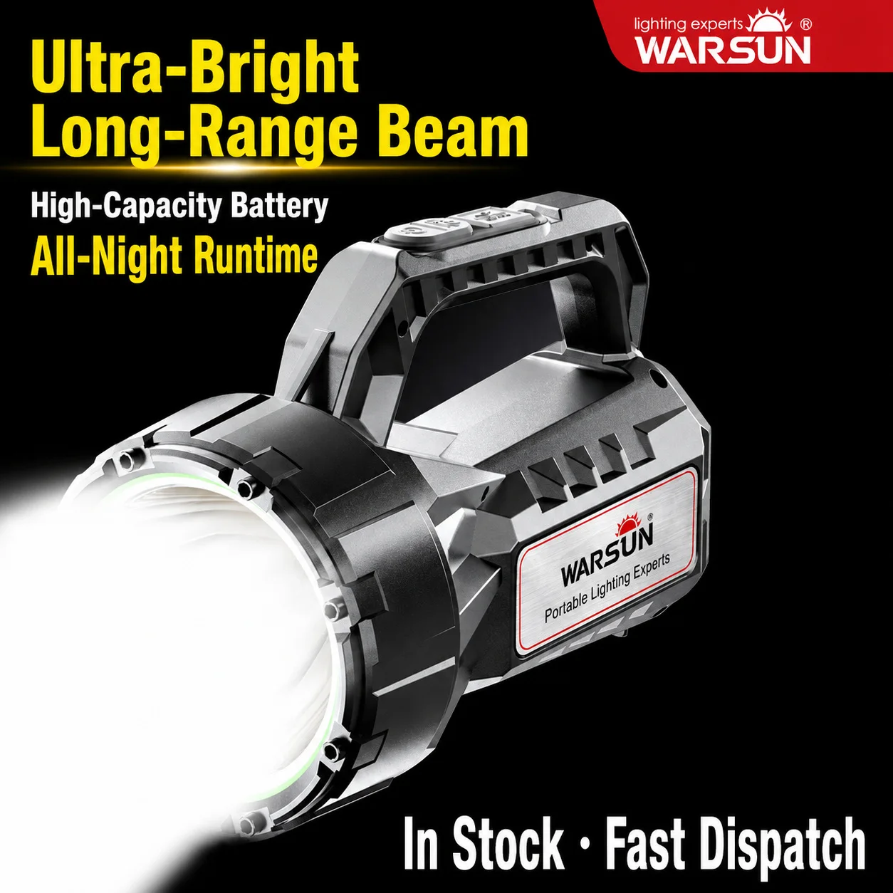 WARSUN WS95 High-Power Rechargeable Spotlight, Powerful Long-Distance Handheld Torch for Emergency Rescue, Night Patrol and Outd