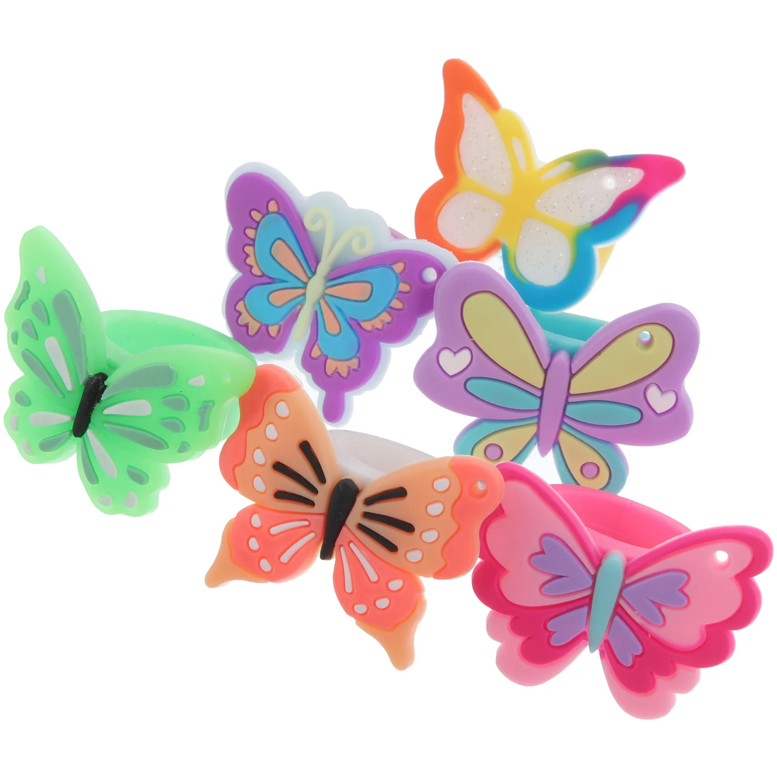 12pcs Kids Use Cartoon Finger Ring Colorful Butterfly Ring Girls Party Favors Cartoon Rings Decor kids rings