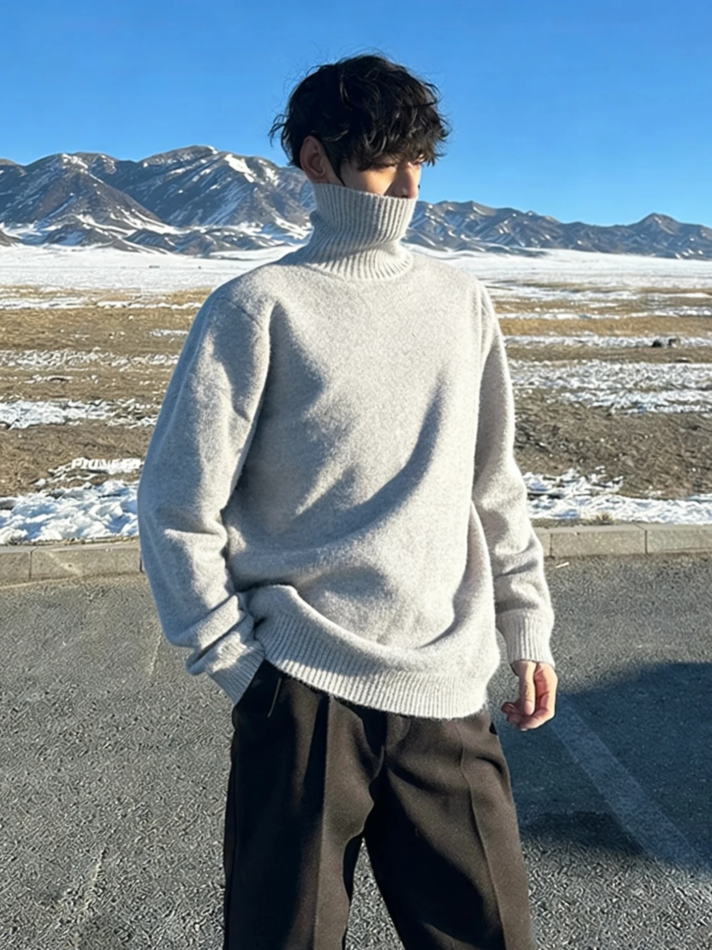 

Men's High Collar Fce Lined Knitwear Winter Warm Base Layer irt ey High Ne Thiened Inner Wear Comfortable Casual S...