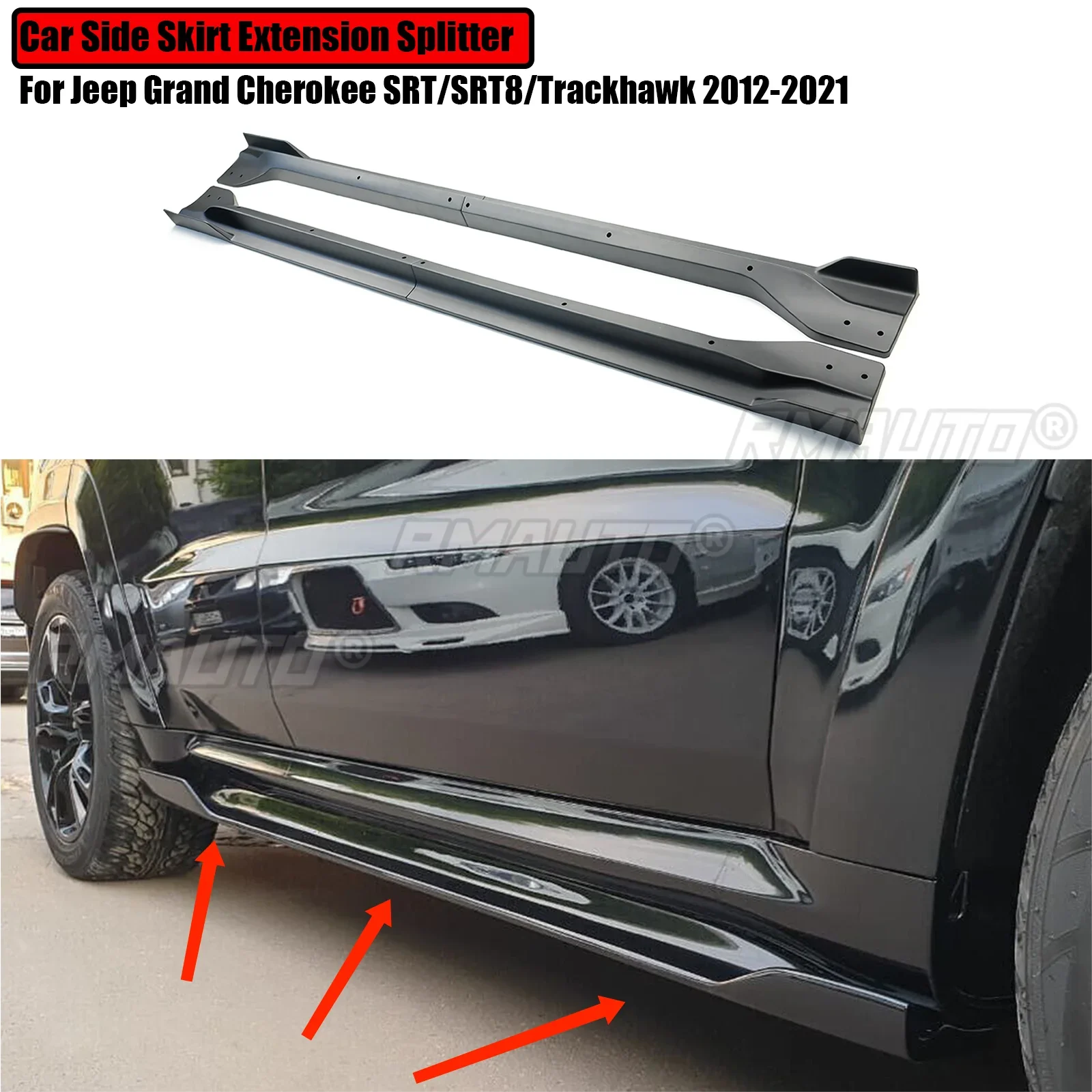 

Factory Hot Selling A Pair for Grand Cherokee SRT/SRT8/Trackhawk 2012-2021 Car Side Skirt Extension Splitter Plate Lip Bump