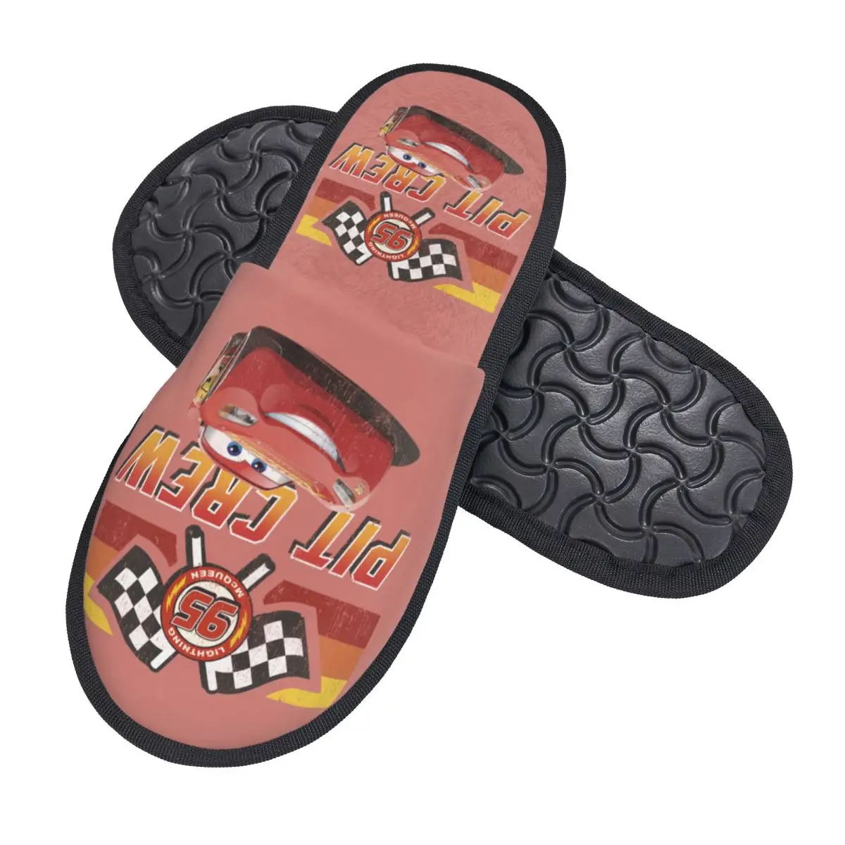 Custom Lightning McQueen Pit Crew House Slippers Women Cozy Memory Foam Slip On Spa Slipper Shoes