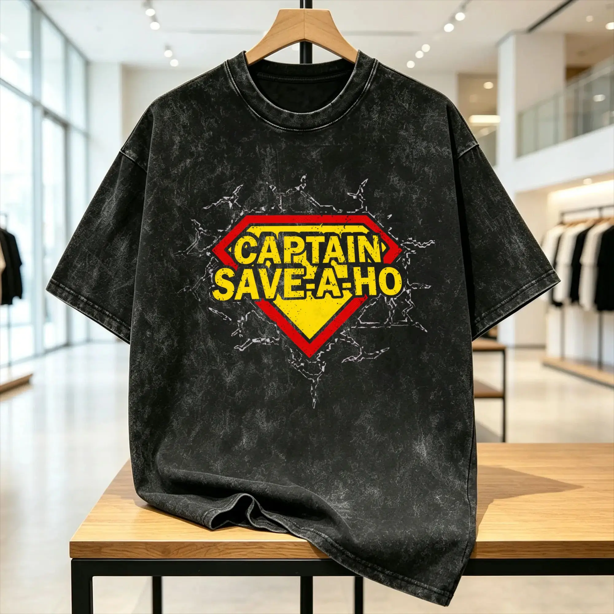 Men Women's T Shirt Captain Save a Hoe Washed T Shirts Hippie  Summer Tee Shirt Y2K Basic Print Cotton Tops Gift Idea