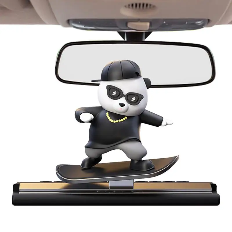 Car Parking Number Plate Skateboarding Bear Car Center Console Ornaments Mini Sliding Bear Car Fragrance Interior Decoration