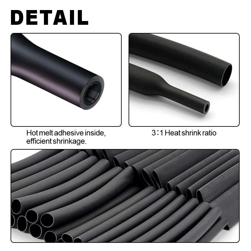 3:1 4:1 Polyolefin Insulated Heat Shrink Tubing Set Flame Retardant Sleeve For Audio Coaxial Signal Cable Wrapping Protection