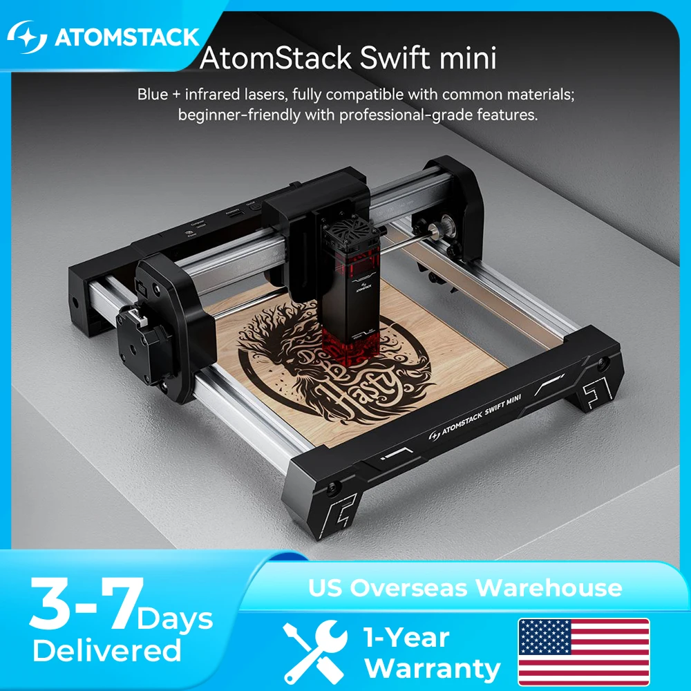 ATOMSTACK Swift Mini 3W Portable Laser Engraver – Supports Multiple Materials Wood Leather DIY Crafts LightBurn Compatible Support Rotary & Infrared Beginner-Friendly