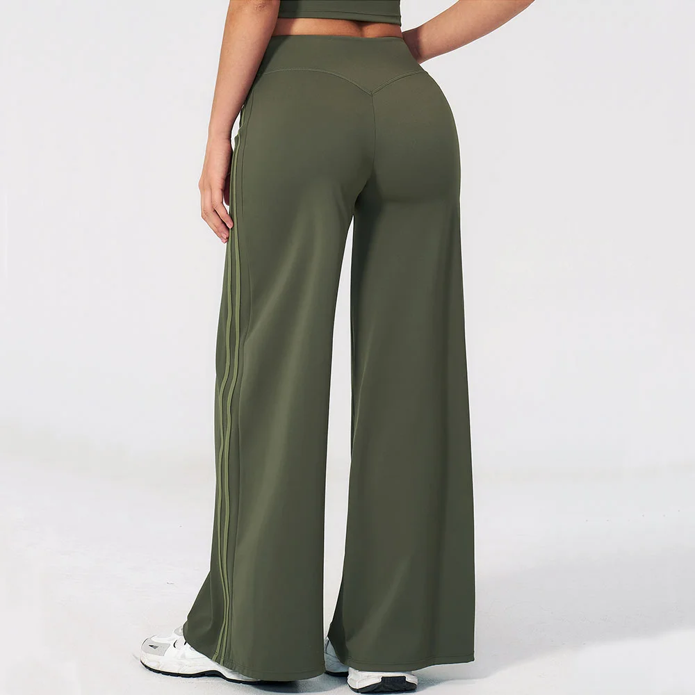 Women's High Waisted Wide Leg Pants Color Blocked Yoga Pants Quick Drying Casual Pants Outdoor Fitness Bell Bottoms Sportswear