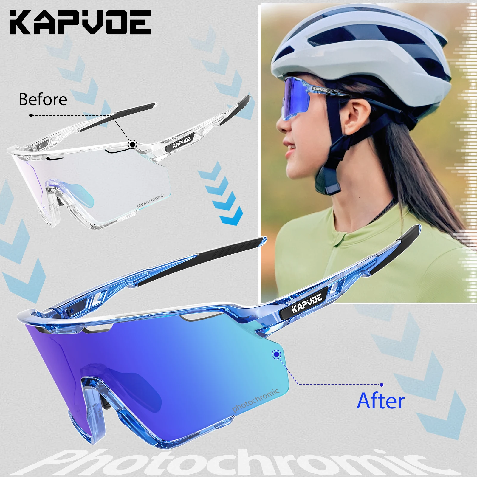 Kapvoe Photochromic Sunglasses Frame and Lens Photochromic Cycling Glasses UV400 Sports Glasses Running Driving Outdoor Eyewear