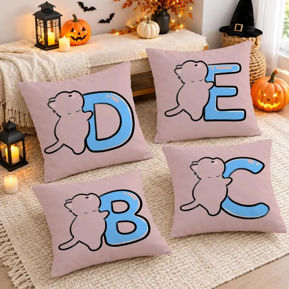Cuddly Playful Art C-Cat Hugging English Letters Cushion Cover Simple Sofa Aesthetic Room Decor Car Seat Back Pillowcase