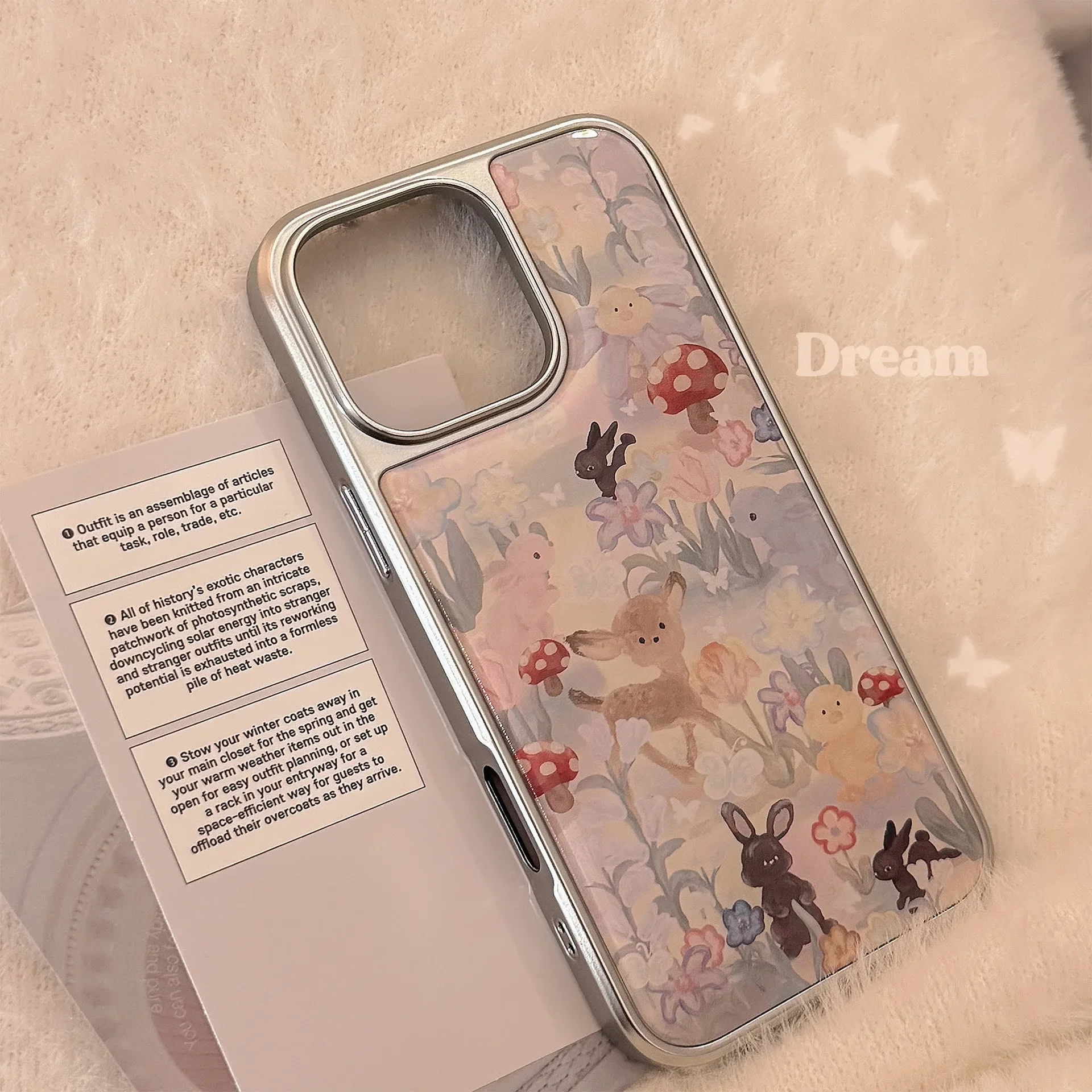 bunny fawn Garden forest rabbit Oil Painting Phone case For iPhone 16 15 14 13 12 Pro Max Case Cute Luxury Plating Cartoon Cover