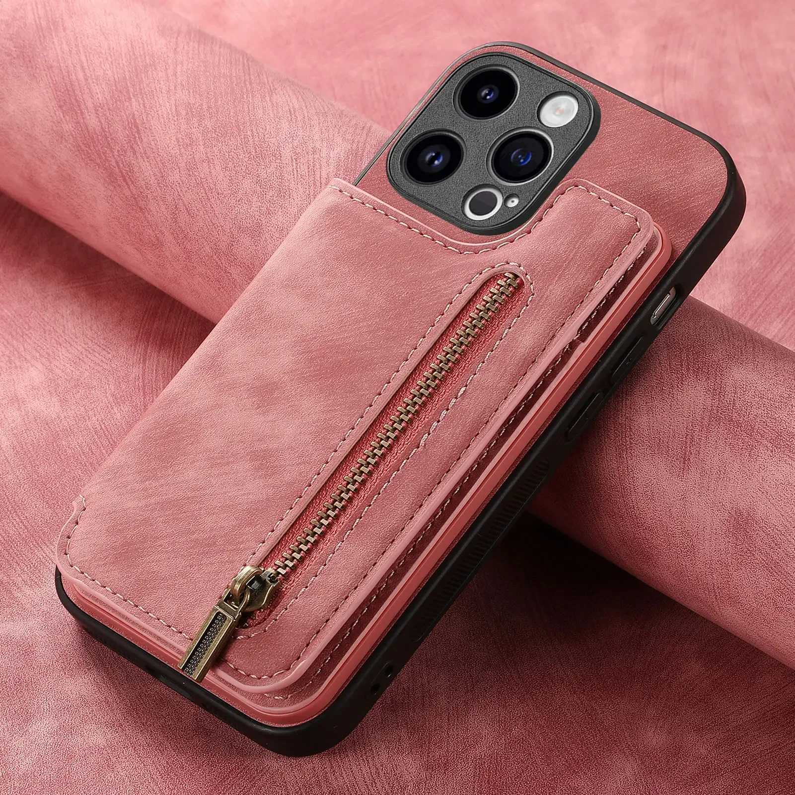 Leather Zipper Wallet with Card Holder Phone Case for IPhone 15 14 11 Pro Max 13 12 Mini X XR XS Max 8 7 Plus Shockproof Cover