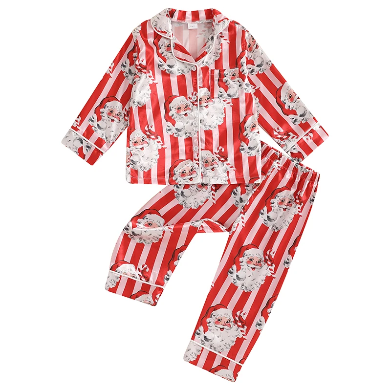 Toddler Girls Christmas Pajamas Set Santa Print Shirts Tops Long Pants 2 Pieces Lounge Suit Sleepwear