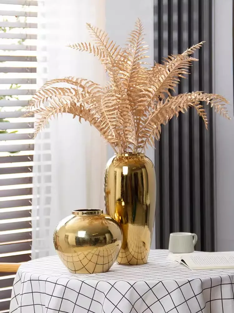 Golden Vase Light Luxury Ceramic Vase Decoration Living Room Dry Flowers Creative TV Cabinet Table Decoration