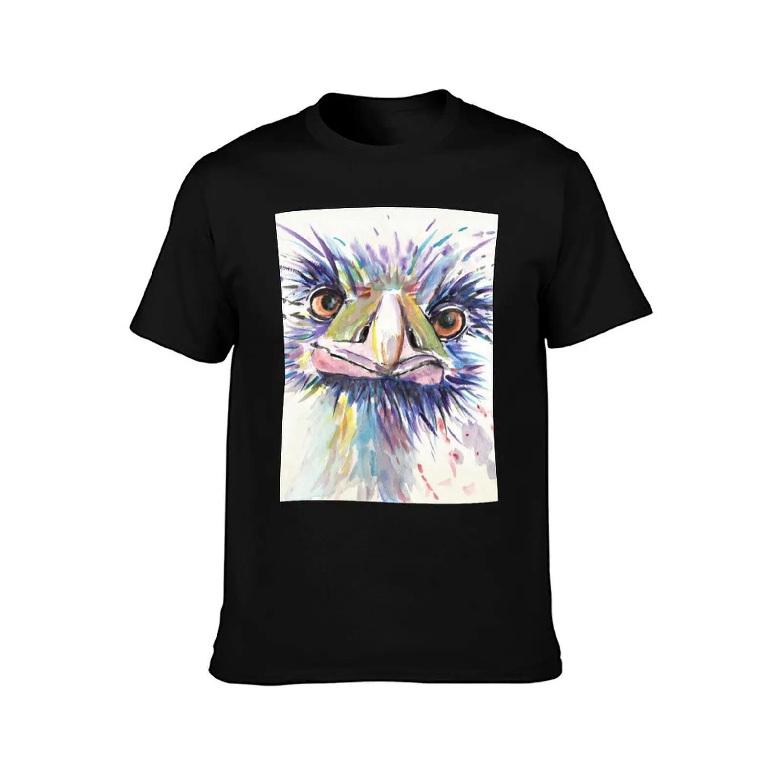 Emu or Ostrich Bird with funny eyes T-Shirt Work Outdoor for Men T-Shirt