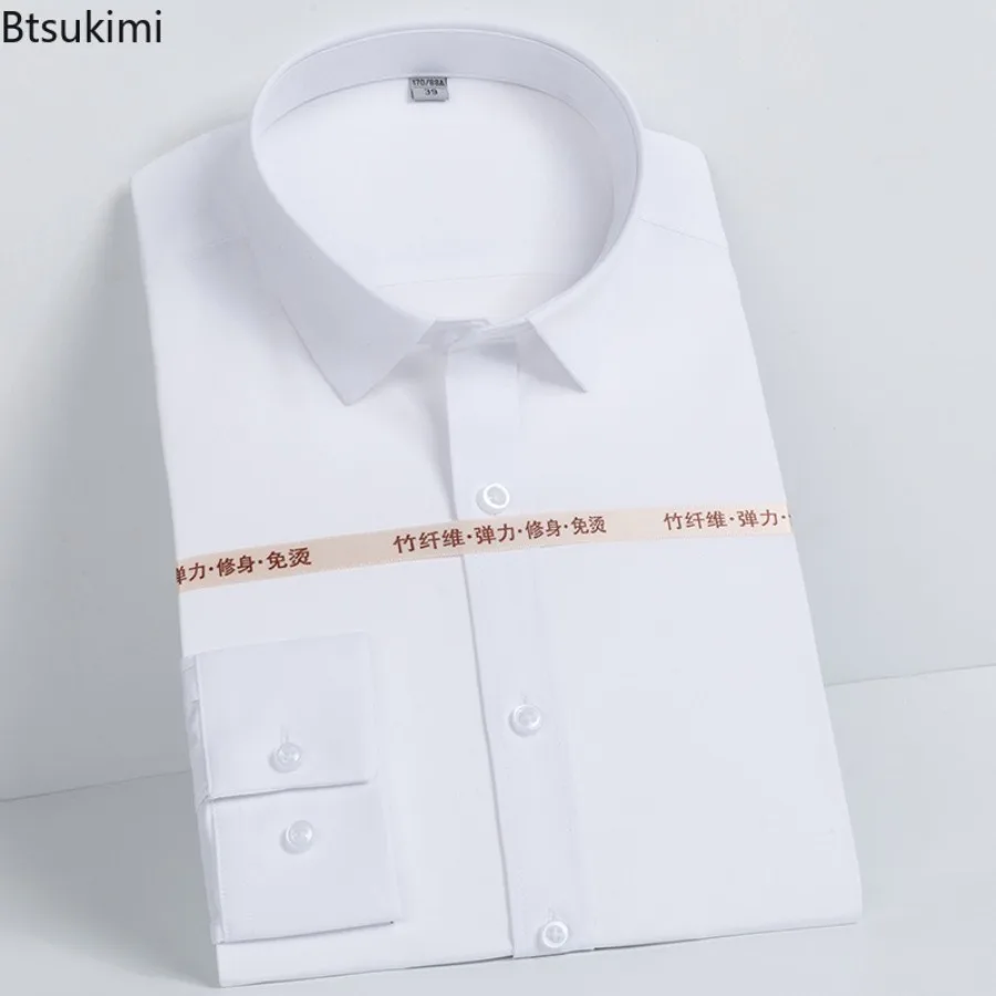 2025 New Men's Long-sleeved Dress Shirts Spring Autumn Business Casual Lapel Buttons Formal Shirts High-end Classic White Shirts