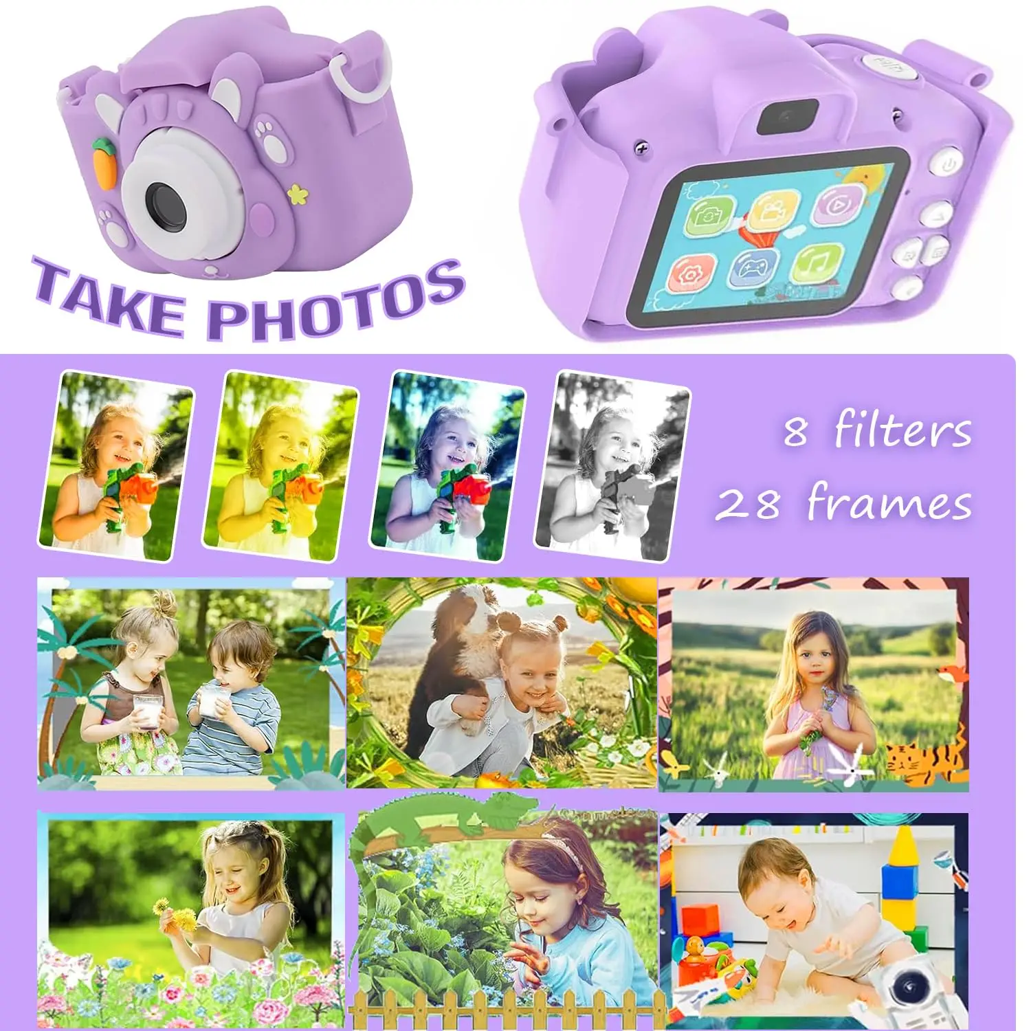 Câmera infantil com cartão de memória de 64 GB, resolução de 48 MP, gravação HD de 1080p perfeita para férias ou presente de aniversário para meninos e meninas.