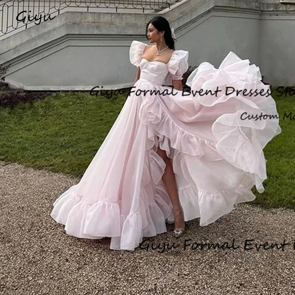 

Giyu Fairy Side High Slit Wedding Dress Photoshoot Pink Square Collar Floor-Length Vestidos De Novias 2024 Evening Gown Dress