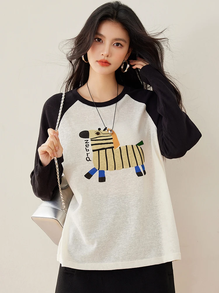 

Повседневная футболка большого размера, новые весенние топы Y2k, ленивый стиль, футболки с длинными рукавами и круглым вырезом, женские уличные футболки