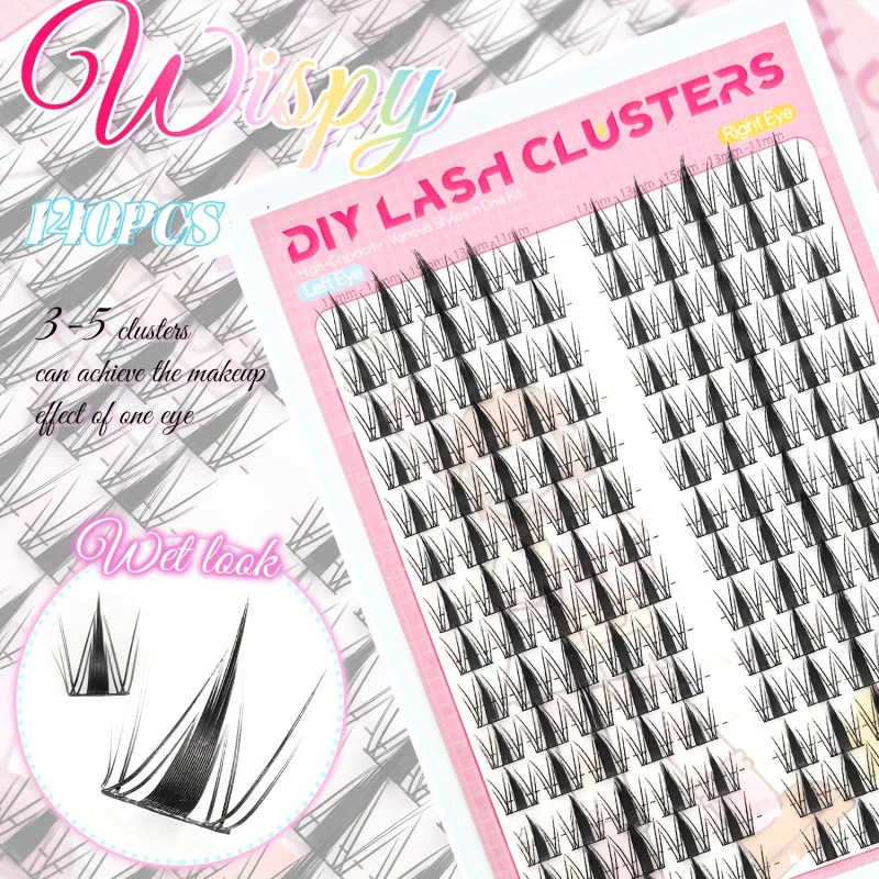 Katzenwimpern Manga Wet Wimpern-Verlängerungsset, Wimperncluster mit Bond- und Seal-Pinzettenbürste, individuelles Wimperncluster-Set