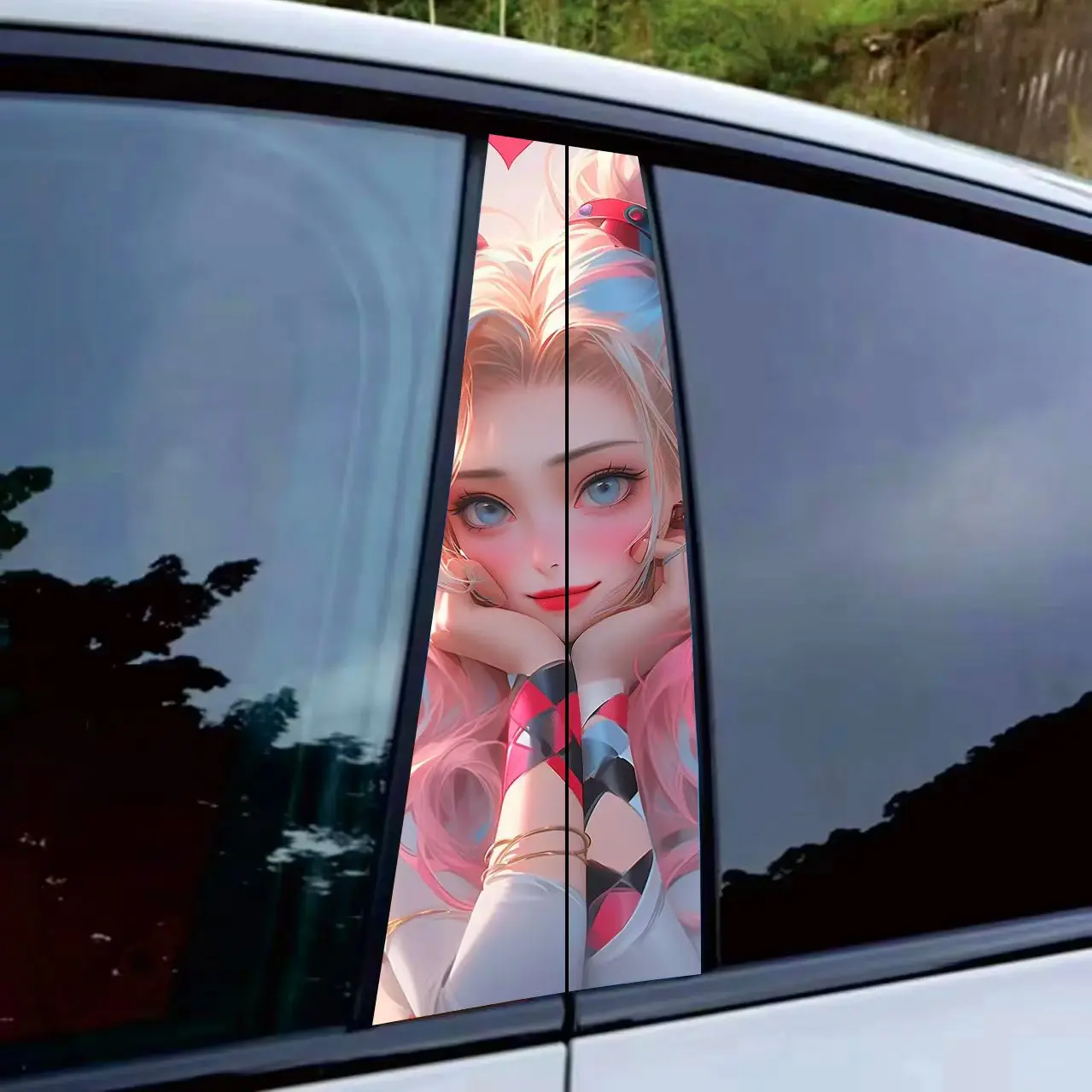 

Car center pillar sticker with personalized creativity, B-pillar protective film, clown Jinx decorative sticker