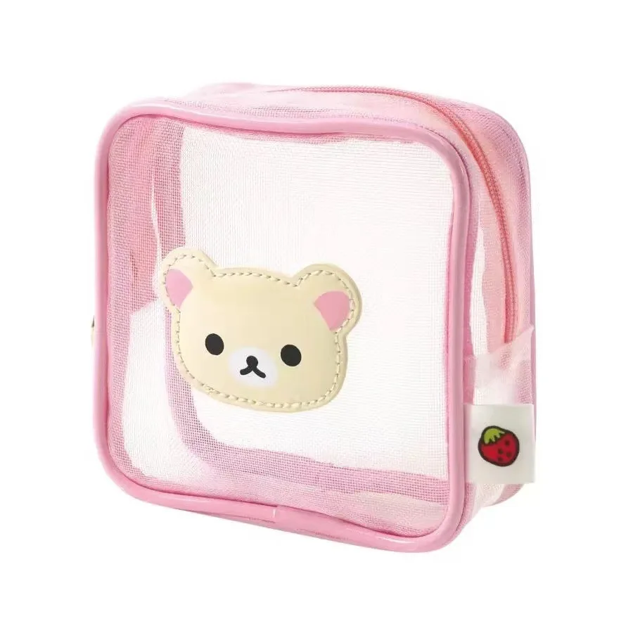 

Kawaii Rilakkuma Cartoon Cute Square Makeup Bag Transparent for Miscellaneous Items Lipstick Storage Bag Outdoor Toilet Bag Gift