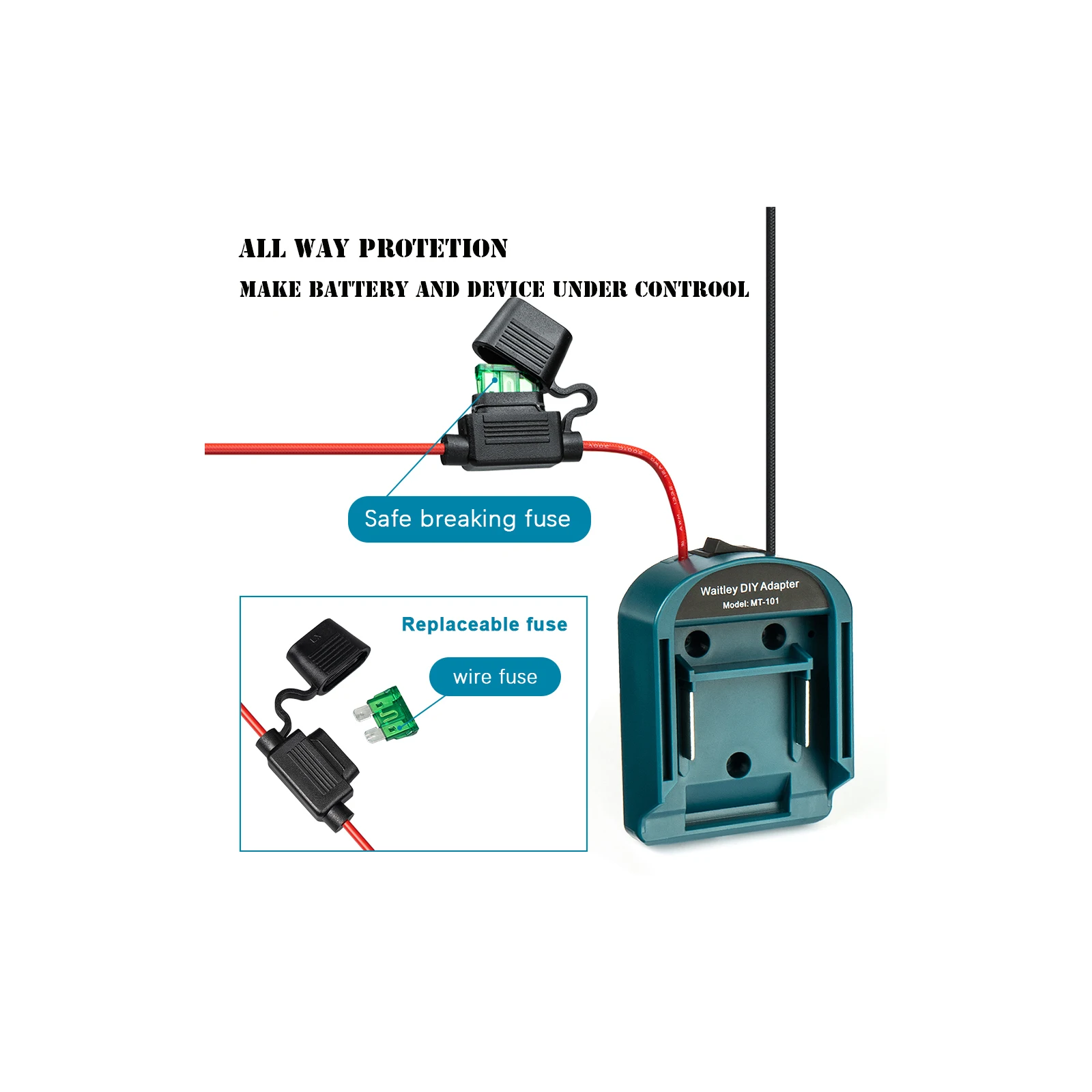 DIY adaptor For Makita 18V 14V  BL1840 BL1850 battery to DIY 2 cables output  builtin fuse and ON/OFF switch