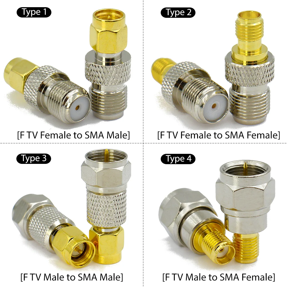 SMA Male Female to F Type Connector RF Coax Adapter Brass Gold Plated Straight Converter For TV Antenna